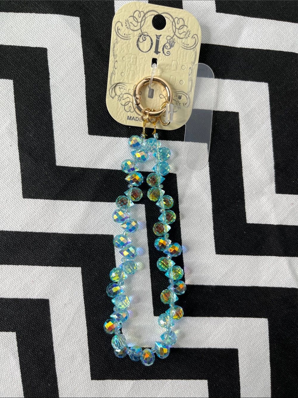 Light Blue Crystal Charm IPhone Wristlet or Keychain Holder